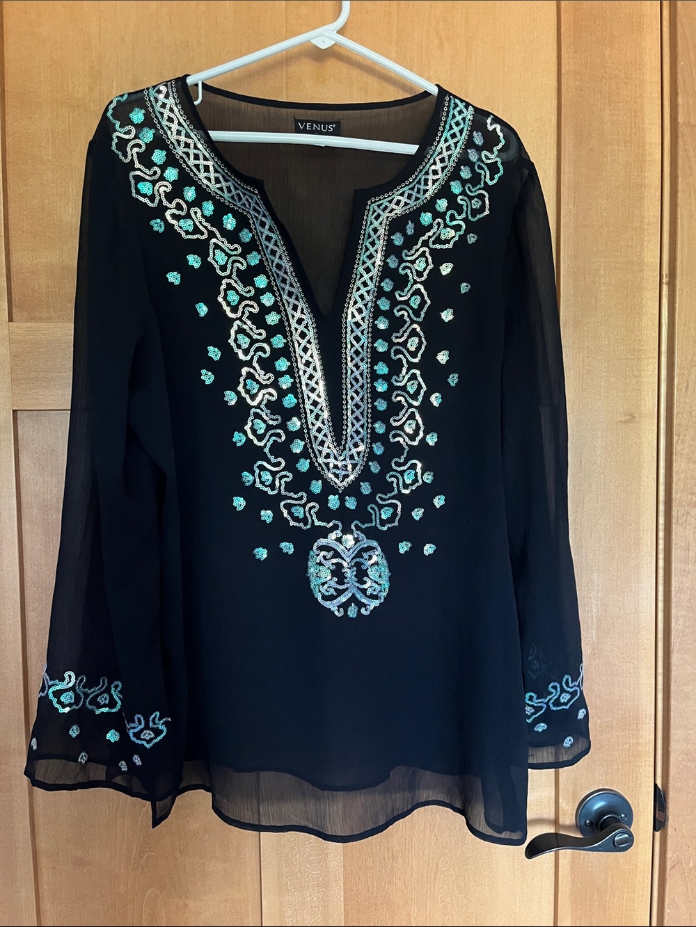 VENUS Black Sheer Sequin & Beaded Boho Tunic / Swim Cover Up estimated large